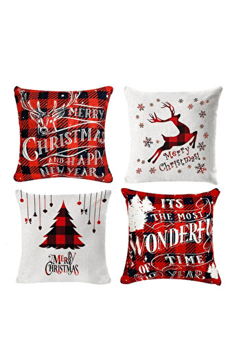 Tibroni Set of 4 Christmas pillowcases Tibroni, red/white/black, textile, 45 x 45 cm