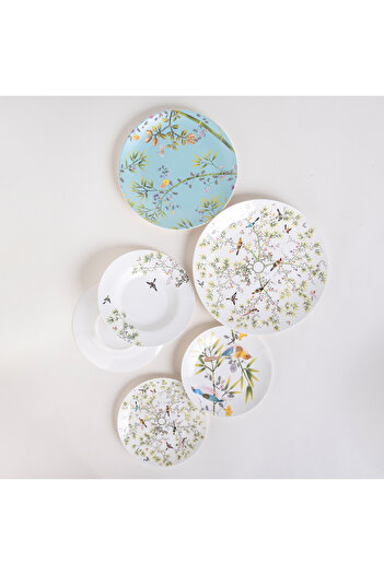 LA MESA white/green bone porcelain 16 pc dinner set