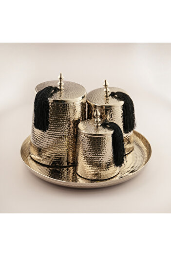 LA MESA Metal Set Of 3 Jars With 1 Tray, Silver