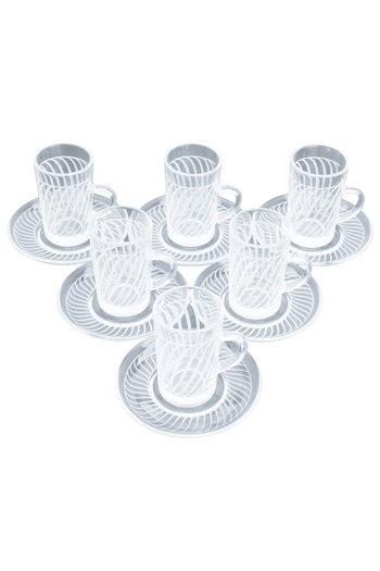 Alsaif Gallery Saif Gallery Glass Cups and Saucers Set, 100 ml, 12 Pieces - Clear