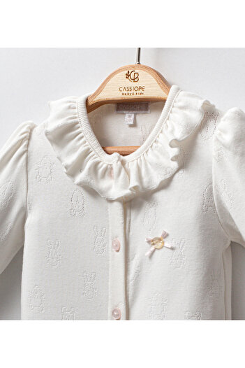Cassiope Jacquard Fabric Jumpsuit with Ruffle Collar and Pattern Without Booties