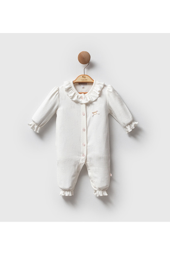 Cassiope Jacquard Fabric Jumpsuit with Ruffle Collar and Pattern Without Booties