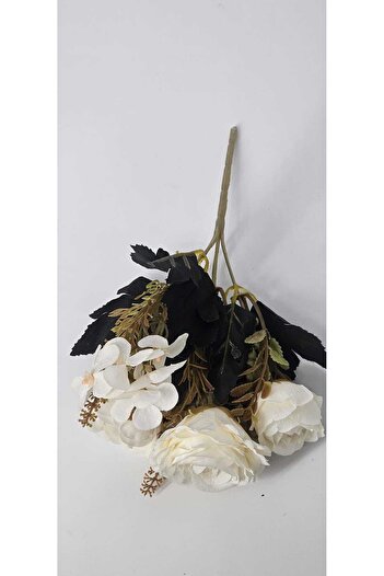 yapay çiçek evi Buchet de trandafiri artificiale cu frunze de kaki, nuanțe de cremă, 27 cm, decor pentru casă, ornament în ghiveci