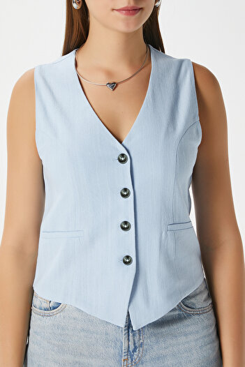 Ritnice Women's Hera Cotton Lined Blue Linen Vest