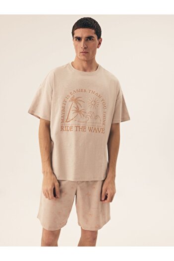 Henderson Pijamale bărbătești elegante și clasice, în stil de plajă și croială ușoară, care include cămașă și pantaloni scurți | Nisip