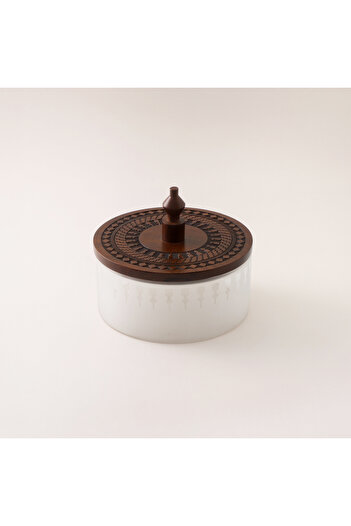 Dallaty Glass Dates Pot With Wood Lid M, Brown 15*15*13Cm