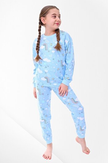 Pajama Shop Set de pijamale de iarnă pentru fete, 100% bumbac, cu mâneci lungi, cu model de inimă cu stele curcubeu