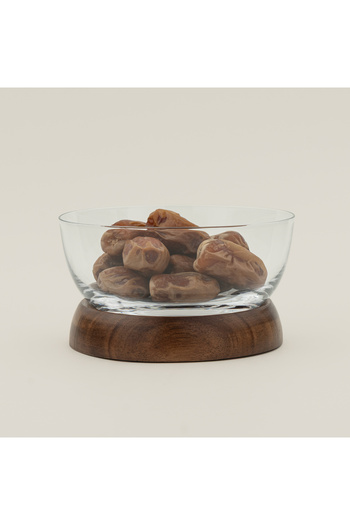 Dallaty glass date bowl with wooden base 14*14*8cm