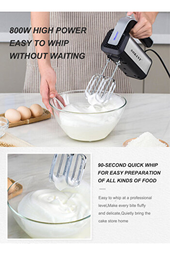 SOKANY Hand Mixer, 800W Handheld Mixer 5-Speed Plus Turbo Hand Mixer Electric With 4 Attachments, Black