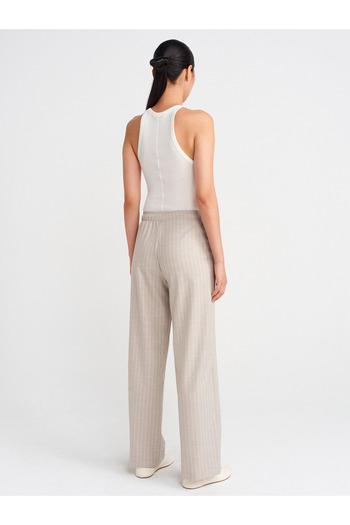 Dilvin 72139 Long Flowing Stylish Trousers-Stone