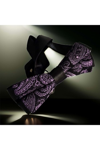 Exve Exclusive Purple Black Shawl Patterned Handmade Classic Neck Adjustable Bow Tie