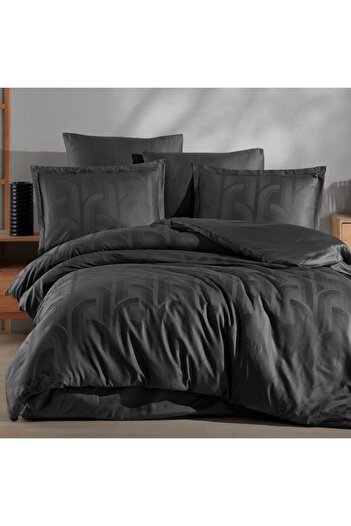 Clasy Luxury jacquard satin bed linen, duvet cover 200x220cm, Home, Vega black