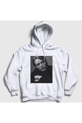Presmono Unisex White Pose Mads Mikkelsen Φούτερ με κουκούλα 555529tt