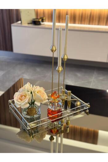 HİD DESIGN 4-6 KIŞILIK ÇAY/KAHVE/SÖZ/NİŞAN TEPSİSİ PLEKSİ BORU KULP MAT GOLD