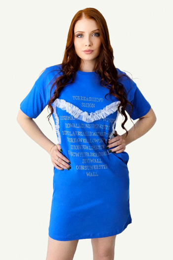 FashionForYou Rochie sport Karolyn, cu buzunare și strasuri, Albastru cu volane, L