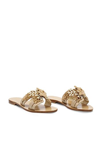 Vario Beige Stone-Embellished Flat Slippers 7370 Beige (Beige)