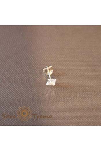 saratremo Unisex Earring 925 Silver with White Zirconia Crystal, Square, 4mm
