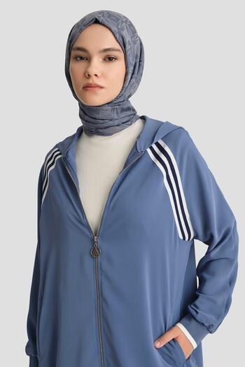 Armine Trend Full-Length Zippered Hooded Tunic-Indigo 25Yt409