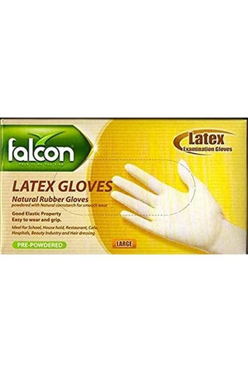 Falcon Latex Examination Pre-Powdered Gloves, Large Size, Pack of 100