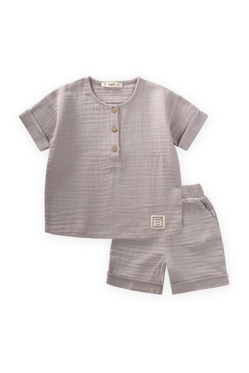 Cigit Muslin Short Sleeve Shorts Set 2-7 Years Gray