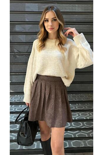 uyguntarz Πλεκτό πουλόβερ Crew Neck Beige Oversize