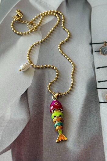 Trendy Butik Colorful Enamel Fish Necklace