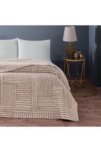Taç Cotton and mixed fiber blanket 200x220cm, geometric pattern, TAC, Gable Beige