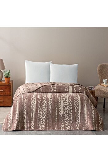 Taç Cotton and mixed fiber blanket 200x220cm, geometric pattern, TAC, Savanna Brown