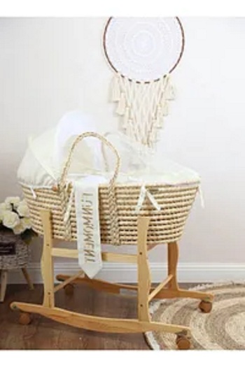 Fun Moment Baby Moses Basket with Mosquito Net and Wooden Stand with Wheels