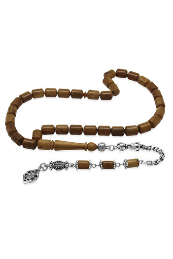 Tesbihane Non-Tarnish Metal Albanian Chain Tassel Tip Capsule Cut Brown Kuka Prayer Beads