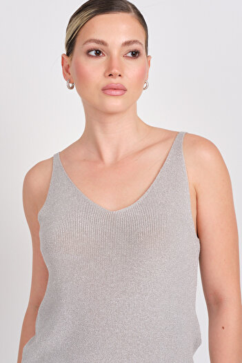 ONLY Women's Onlshına V-Neck Glitter Knitted Blouse 15322379 Gray