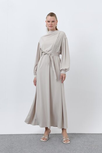 Puane Women's Waist-Belted Satin Dress - 12608ELB - Beige