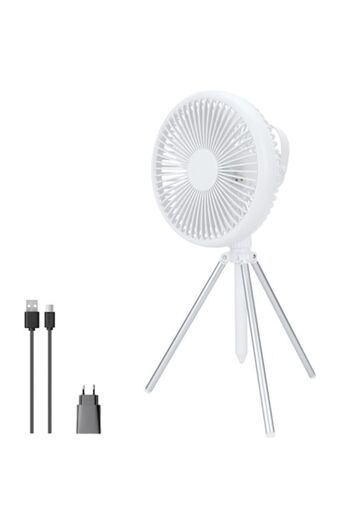 İdeas4comfort Fan with removable tripod, rotating, adjustable LED light, portable, hanging strap, re