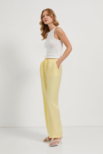 Arma Life Women's Casual Loose Yellow Baggy Trousers with Elastic Waist