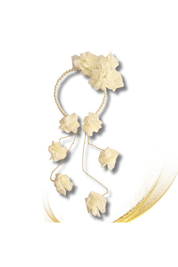 pegu baby collection Model with Chain Earrings Special Design Avant-Garde Pearl Maternity Crown, Bridal Crown