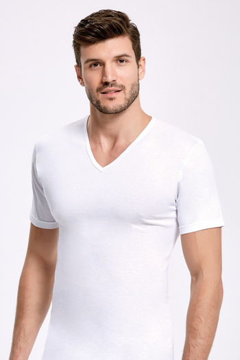 QKK Men's 100% Cotton 2-Piece V-Neck White Undershirt Undershirt Q2İ1K2L3Kk.2L