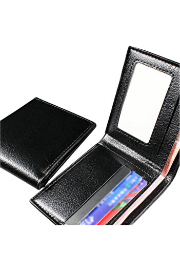 OEM Simple minimalist and compact bifold wallet for men, PU leather, Black