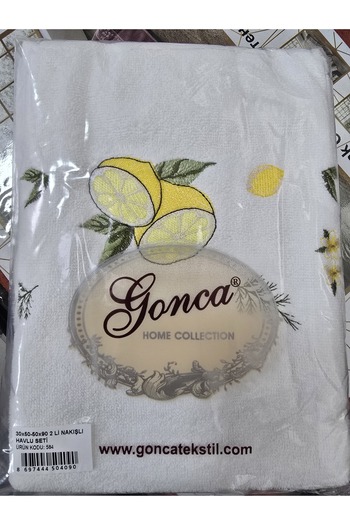 GONCA Lamazihome Lemon Embroidered Patterned Hand and Kitchen Cotton Towel
