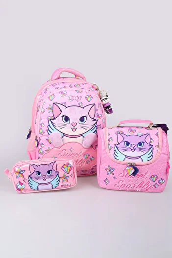 MUGGLE "Dekomus Wet Wipes Gifted" "Sweet and Sparkly Collection" Large Size School Bag, Besl with Thermos