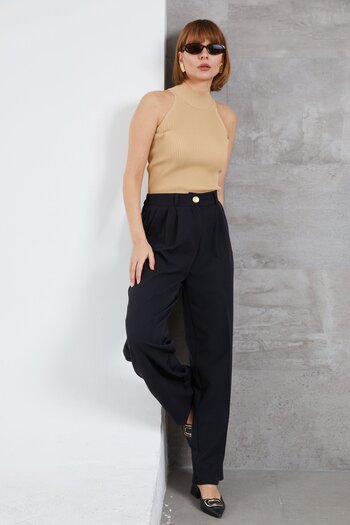 kapsulavm Women's Elastic Waist Pzzo Pants