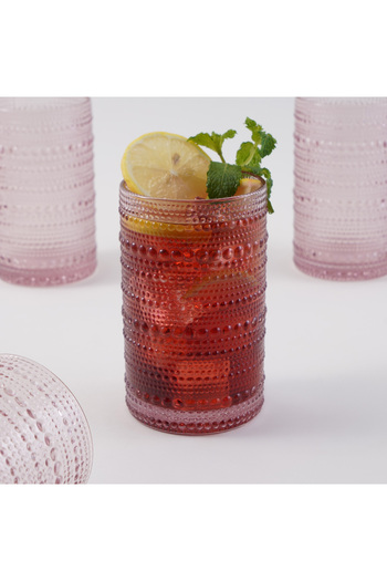 LA MESA 4 Pcs Highball Glass Set, Pink 7.5*7.5*12.5 Cm