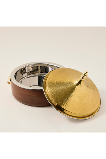 Generic FOOD WARMER ,WITH LID HAMMERED GOLD CO DIA