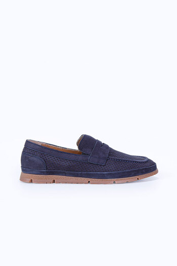 Vantaggio Nexar Navy Blue Nubuck 100% Genuine Leather Men's Loafer Shoes
