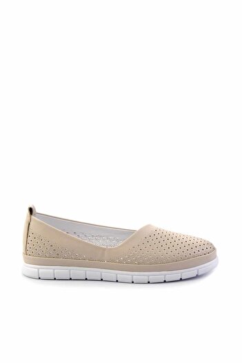 Bambi Beige Genuine Leather Women's Ballerinas01467012403