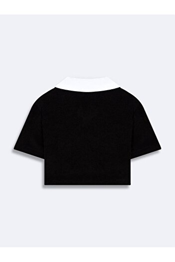 Ltb Terry Fabric Graphic Crop Short Sleeve Black T-Shirt