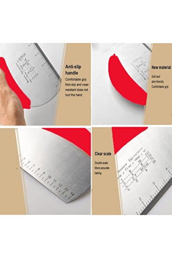 PUFO Cookie Scraper for cutting dough, decorating icing, cake cream, metallic, 16 x 12 cm, red