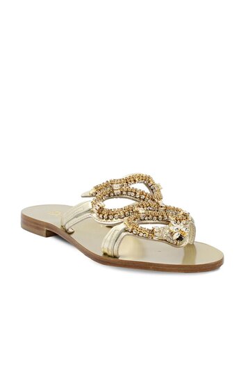 Vario Gold Stone Detailed Flat Slippers 748 Platino (Gold)