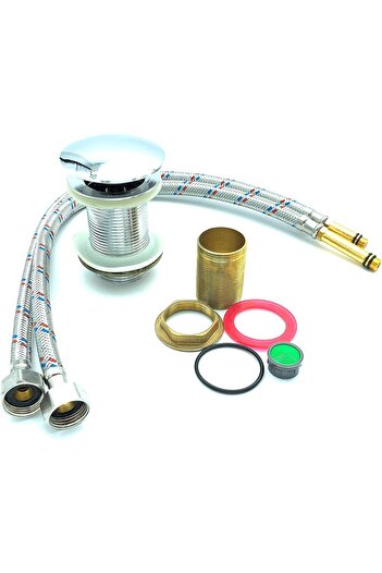 Siena Basin Faucet chrome plated complete set with popup drain, flexible mixer pipe and accessories (Serie