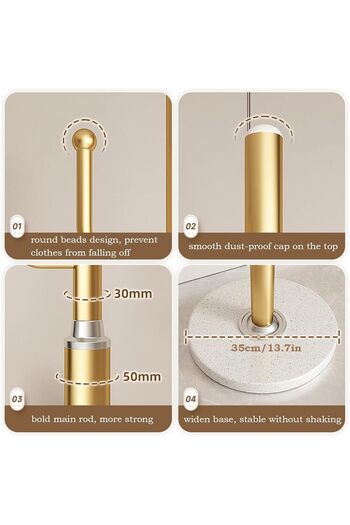 rexa Elegant Gold Metal Coat Rack with Marble Base - Freestanding Hall Tree