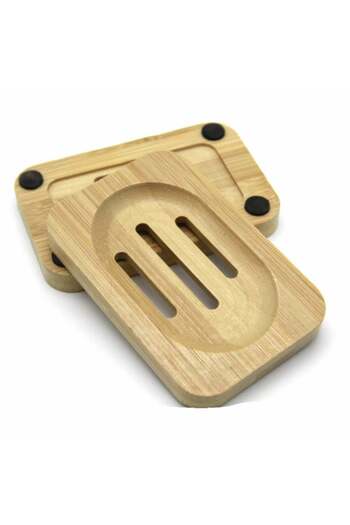 PUFO Nature bamboo soap dish for bathroom, 11 cm, square, brown
